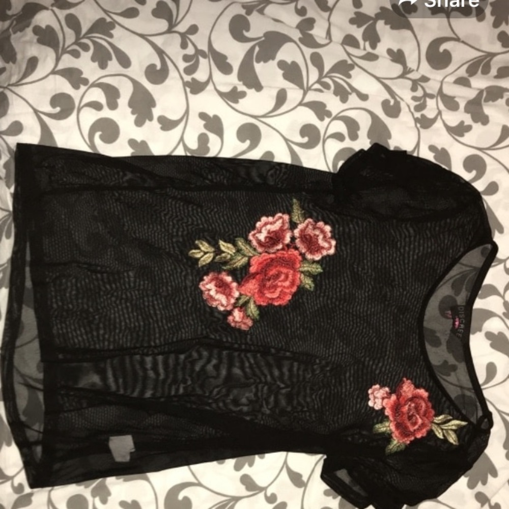 Mesh black top with roses